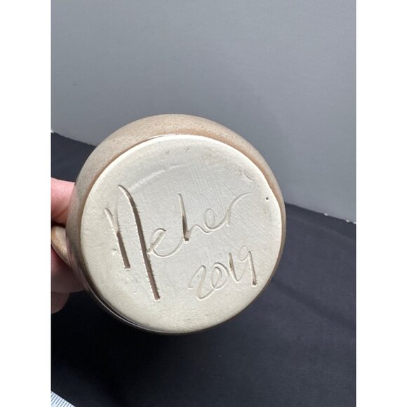 Handcrafted Left Handed Ceramic Mug With Blue Glaze & Tan Base - Picture 6 of 7